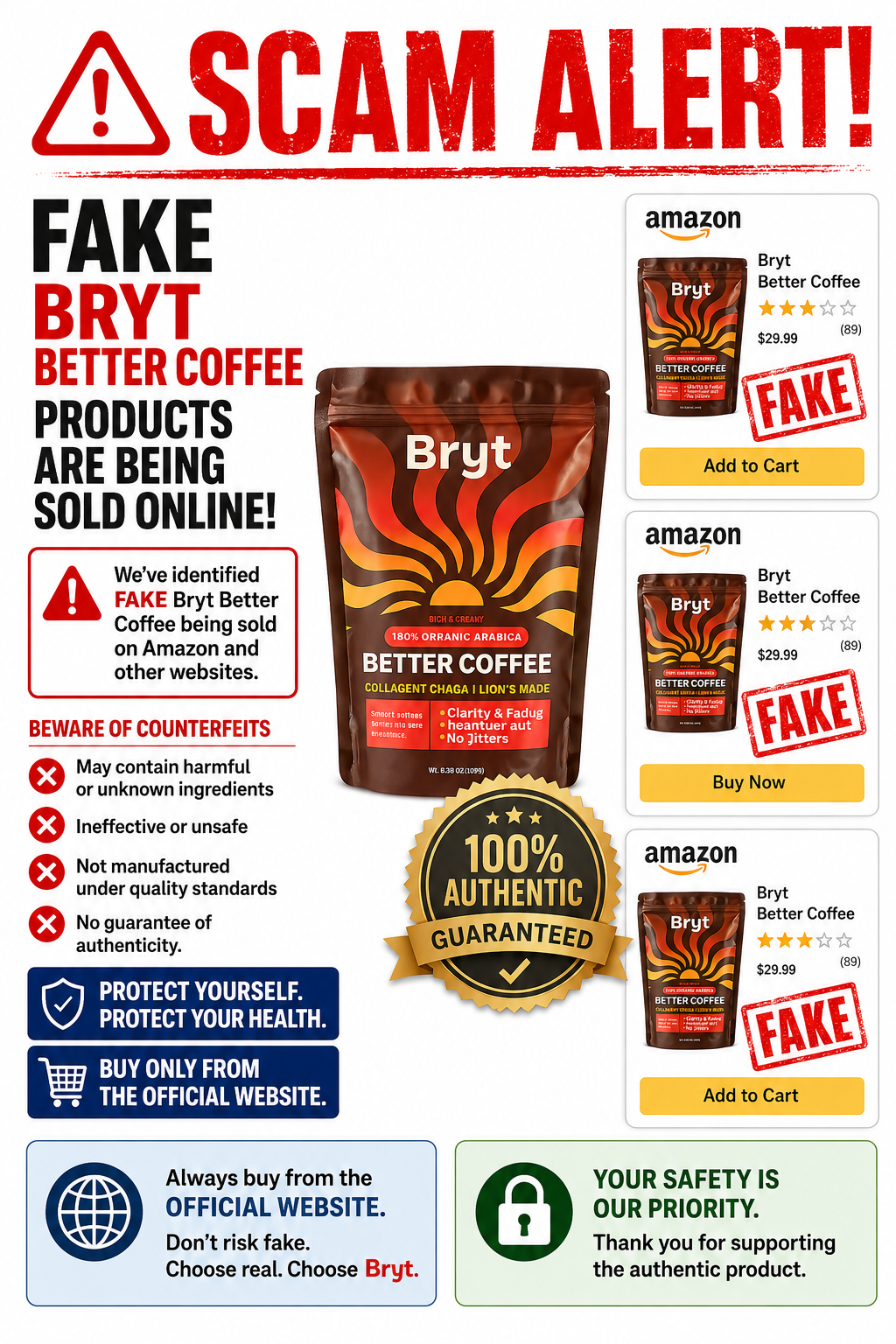 Bryt Better Coffee scam alert counterfeit warning